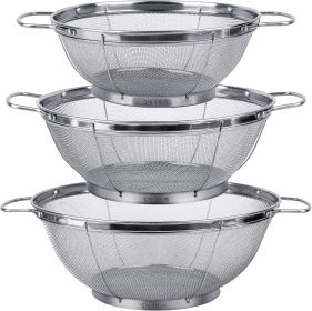 3 Pack 18/8 Stainless Steel Colander Sieves(5-Quart, 4-Quart and 3-Quart), Mesh Strainer