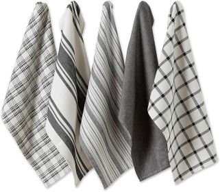 Assorted Woven, Kitchen Dishtowel Set, 18x28, Black, 5