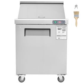 28" Commercial Refrigerator Sandwich & Salad Prep Table, 7.4 Cu. Ft Stainless Steel Refrigerated Food Prep Station with 12 Pans, Cut Board
